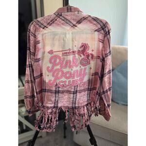 Pink Pony Club Plaid Flannel ✨ Fringe Hem Festival Shirt – Ambiance M